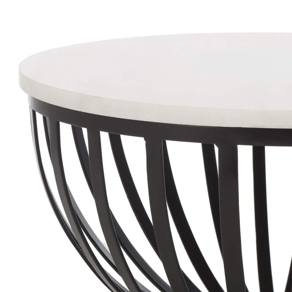 Tissaia Round White Marble and Black Iron Accent Table