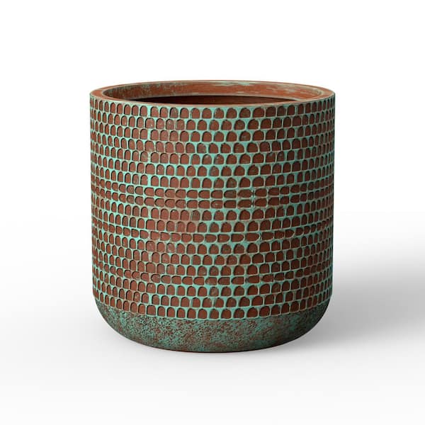 15.8 in. Cylindrical Concrete Large Planter Teal Tall Round Plant Pot with Drainage Holes for Indoor Outdoor