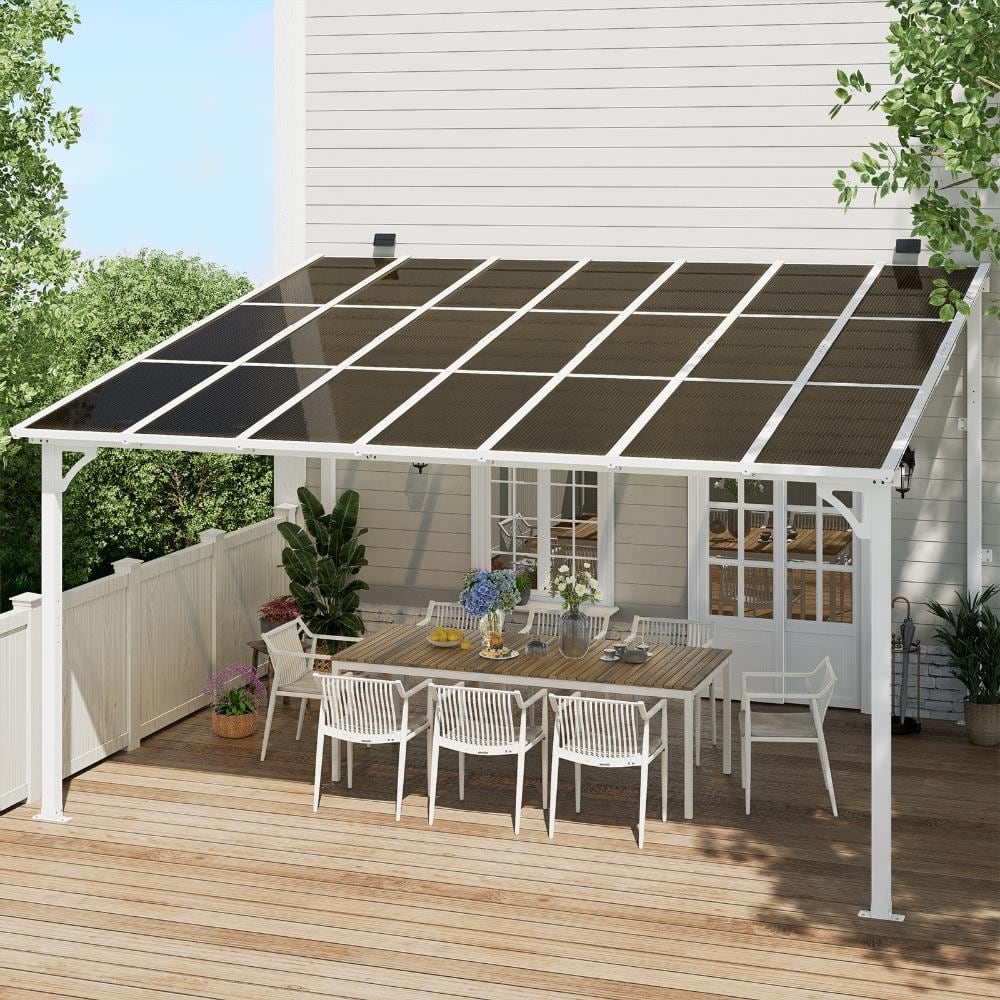 12' x 14' Wall Mounted Gazebo Heavy Duty Metal Pergola with Sloped Roof Lean to Awning for Patio Deck Backyard, White price history on PriceWatchPro