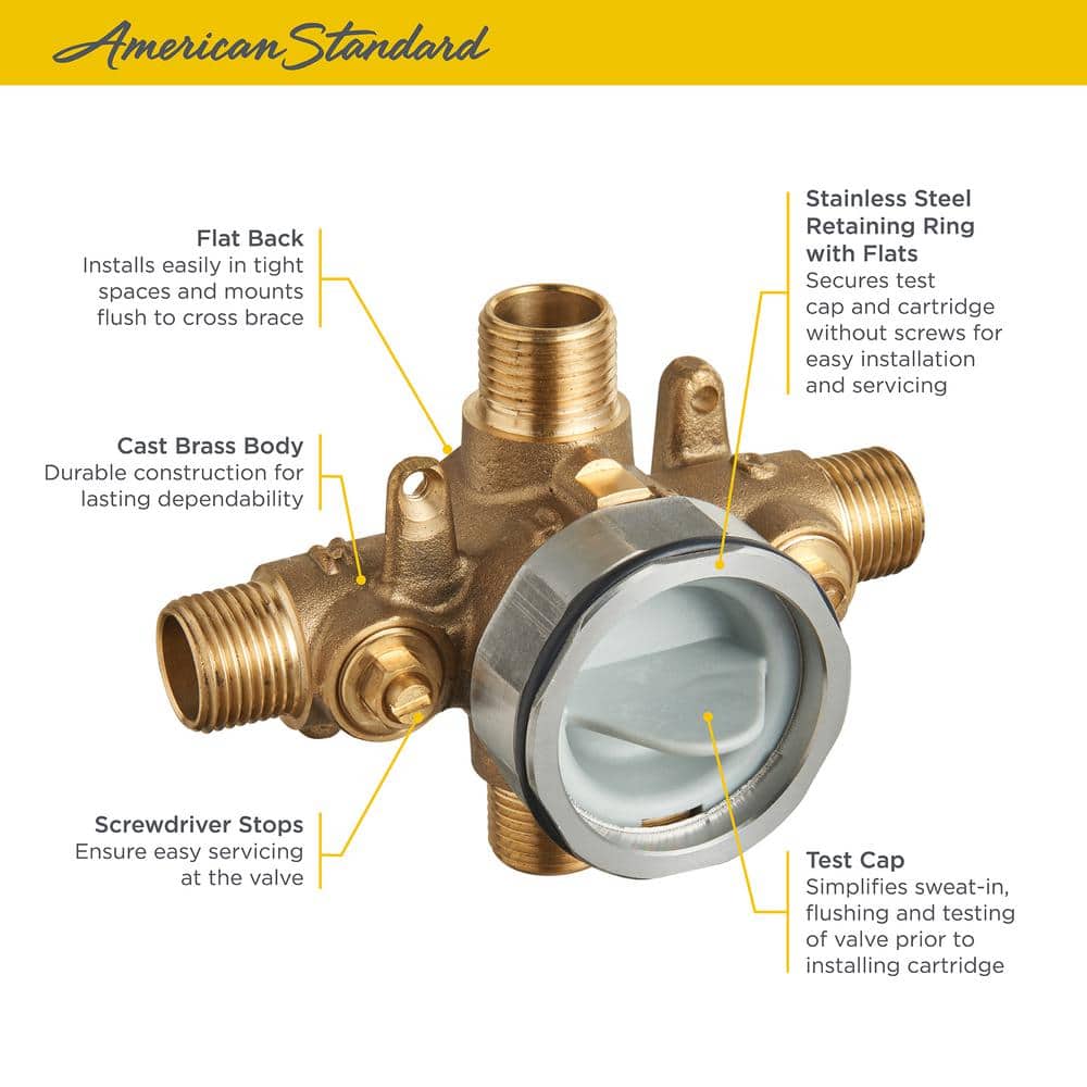 Universal Brass Shower Rough-In Valve with Screwdriver Stops