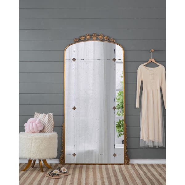 Antique Gold 40 in. W x 76 in. H Metal Lavish Full Length Mirror, Floor Mirror for Living Room, Bedroom