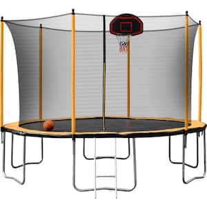 12 ft. Trampoline with Basketball Hoop Inflator and Ladder Inner Safety Enclosure Orange