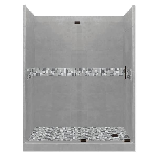 American Bath Factory Newport Grand Slider 42 in. x 60 in. x 80 in. Right Drain Alcove Shower Kit in Wet Cement and Black Pipe Hardware
