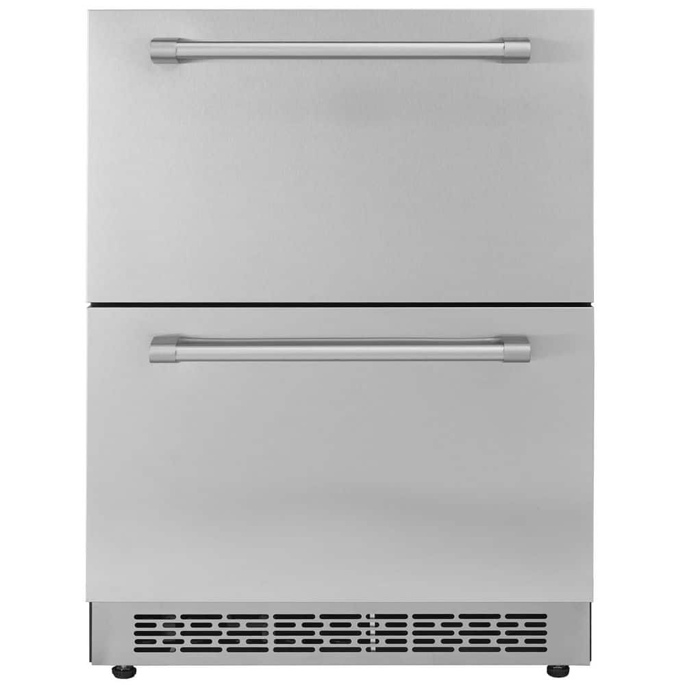 24 in. Undercounter 5.12 cu.ft. Built-in Refrigerator Double Drawer Beverage Fridge w/ 32Â°F-99Â°F Range for Home, Silver