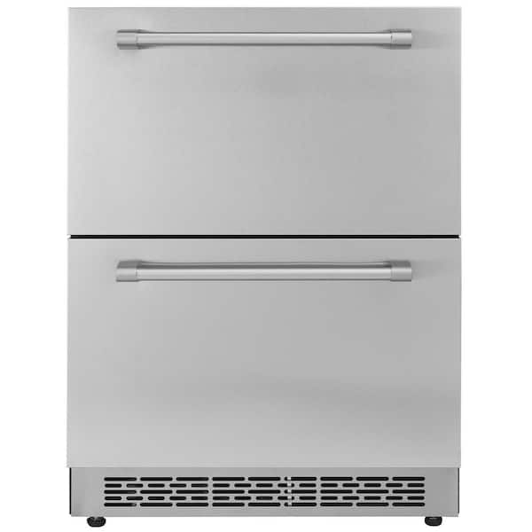 VEVOR 24 in. Undercounter 5.12 cu.ft. Built-in Refrigerator Double Drawer Beverage Fridge w/ 32°F-99°F Range for Home, Silver