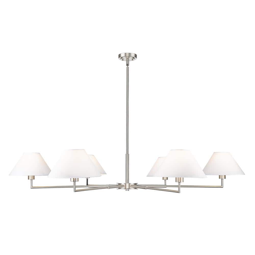 Leila Brushed Nickel 6-Light Chandelier with White Linen Shades