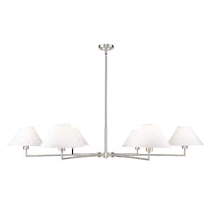 Leila 6-Light Brushed Nickel Chandelier with White Linen Fabric Shades