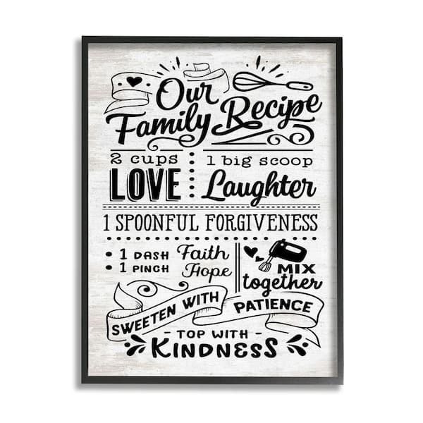 Stupell Industries Our Family Recipe Kitchen Life Ingredients By Lettered and Lined Framed Print Typography Texturized Art 11 in. x 14 in.