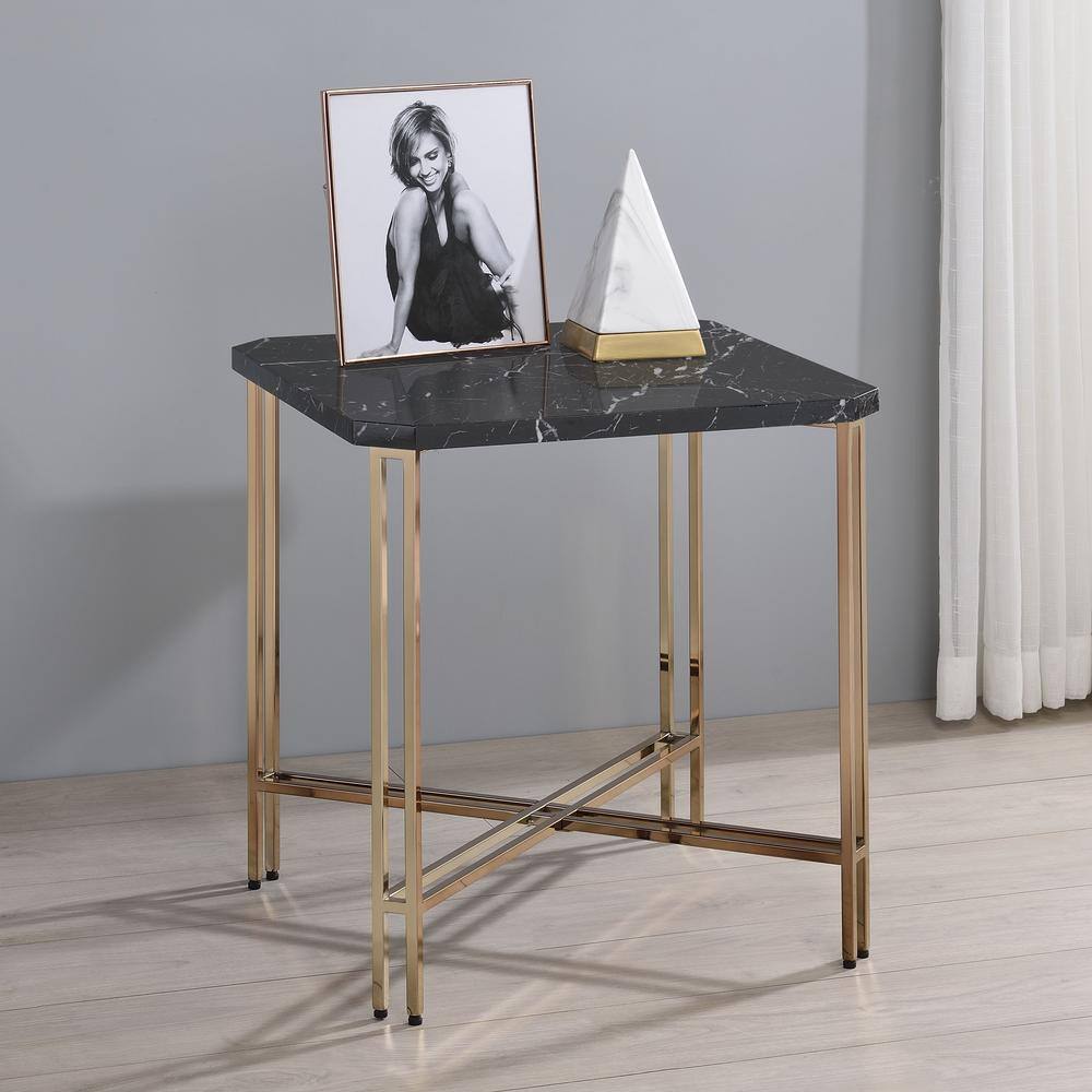 Daxton Black Faux Marble and Gold Metal Square End Table