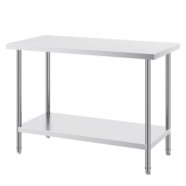 Stainless Steel Prep Table, 24 x 48 x 34 In. 800 lbs. Heavy Duty Metal Worktable with 3 Adjustable Height Silver