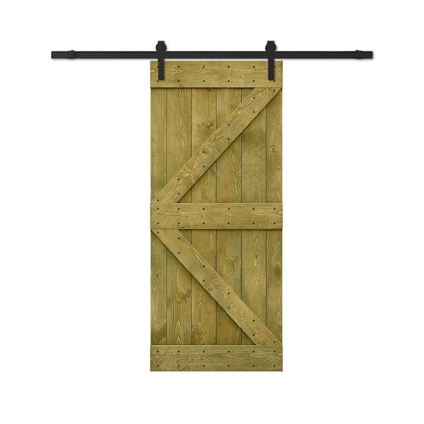 CALHOME 24 in. x 84 in. Jungle Green Stained DIY Wood Interior Sliding Barn Door with Hardware Kit