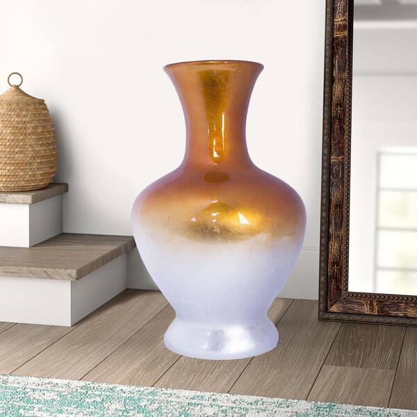 HomeRoots Shelly Orange and White Ceramic Decorative Vase