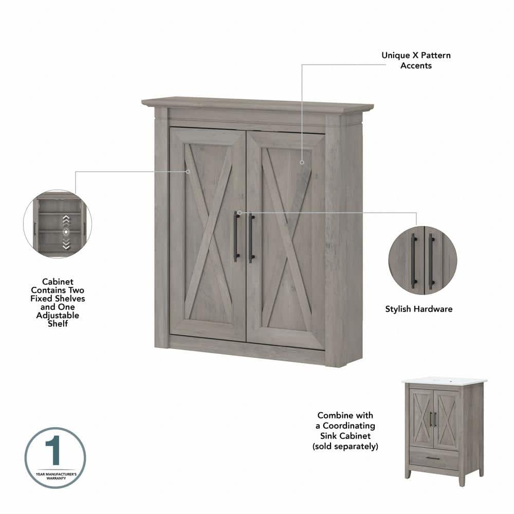 Driftwood Gray Distressed Laminate Bathroom Wall Cabinet with X-Pattern Doors