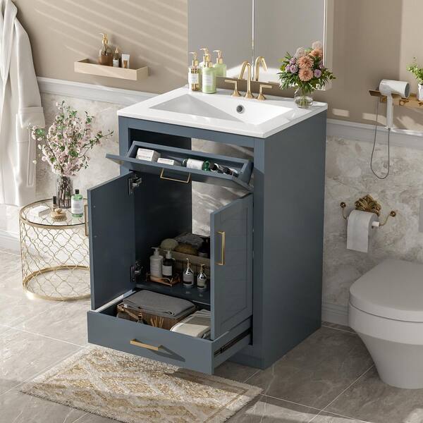 Ziyudura 24 in. Single Sink Freestanding Blue Bath Vanity with