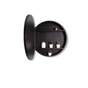 24 in. W x 24 in. H Round Black Iron and Aluminum Recessed/Surface Mount Medicine Cabinet with Mirror