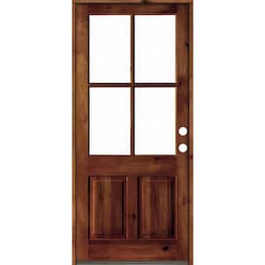 32 in. x 96 in. Knotty Alder Left-Hand/Inswing 4-Lite Clear Glass Red Chestnut Stain Wood Prehung Front Door