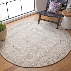 Abstract Ivory/Gray 4 ft. x 4 ft. Geometric Border Round Area Rug