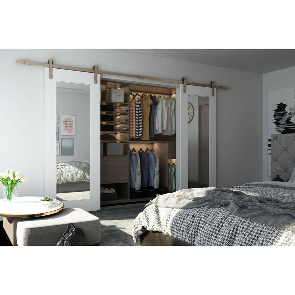 Reflex 84'' Unfinished Pine Wood Mirrored Barn Door