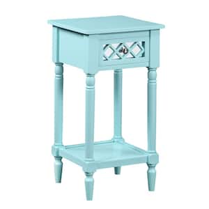 French Country Khloe 14 in. Aqua Blue Square Wood End Table with 1-Drawer and Shelf