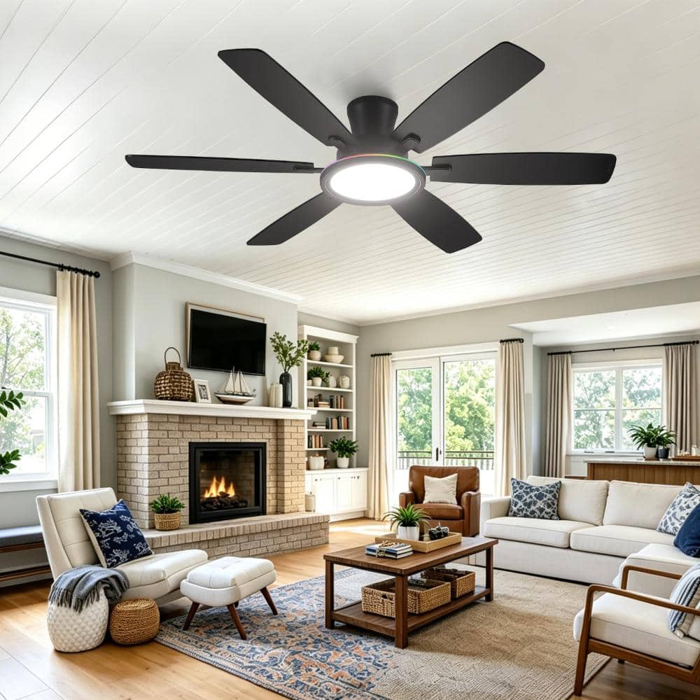 54 in. Matte Black Low Profile Ceiling Fan with Light,Dimmable LED, Remote Control for Small Rooms. price history on PriceWatchPro