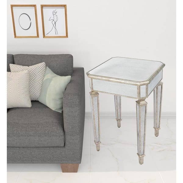 HomeRoots 18 in. Silver Square Glass End Table