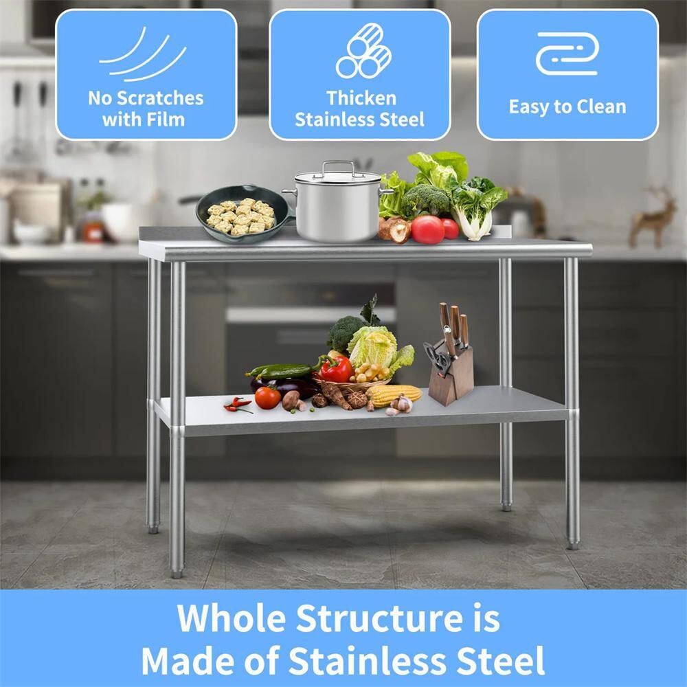 36" x 24" Stainless Steel Work Table with Backsplash and Undershelf