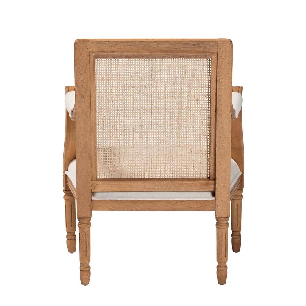 Honey Oak and Beige Woven Rattan Accent Chair
