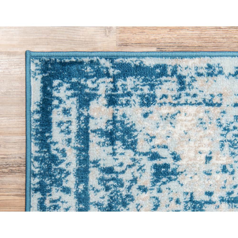 Sofia Collection Blue and Light Blue Low Pile Area Rug