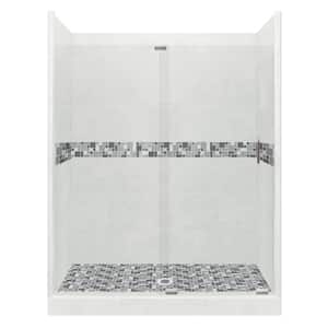 Newport Grand Slider 30 in. x 60 in. x 80 in. Center Drain Alcove Shower Kit in Natural Buff and Chrome Hardware