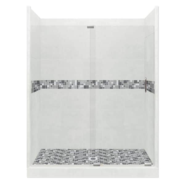 American Bath Factory Newport Grand Slider 42 in. x 60 in. x 80 in. Center Drain Alcove Shower Kit in Natural Buff and Chrome Hardware