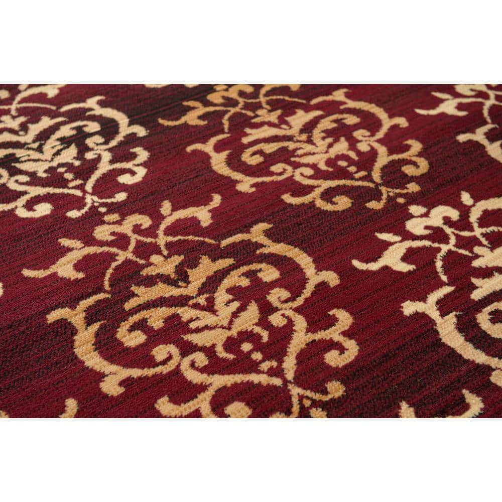 Burgundy and Beige Rectangular Synthetic Area Rug, 7'10" x 10'6"
