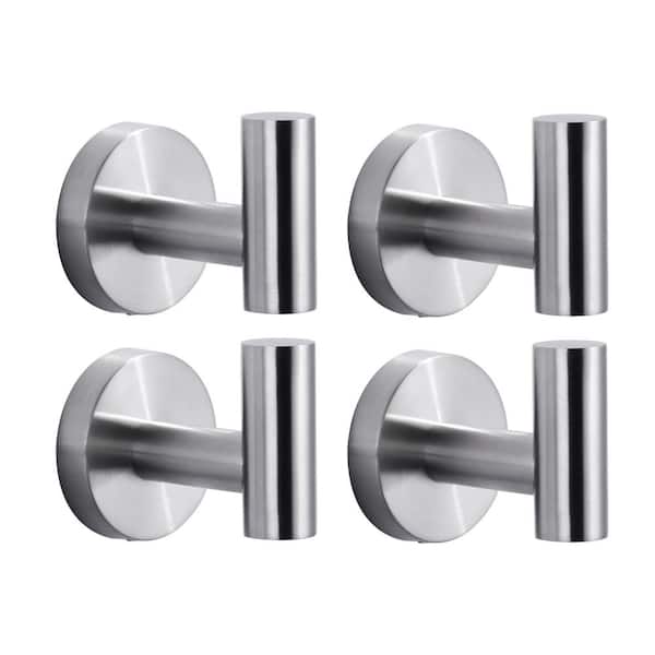WOWOW Brushed Nickel J-Hook Wall Mounted Bathroom Robe/Towel Hook in Stainless Steel (4-Pack)