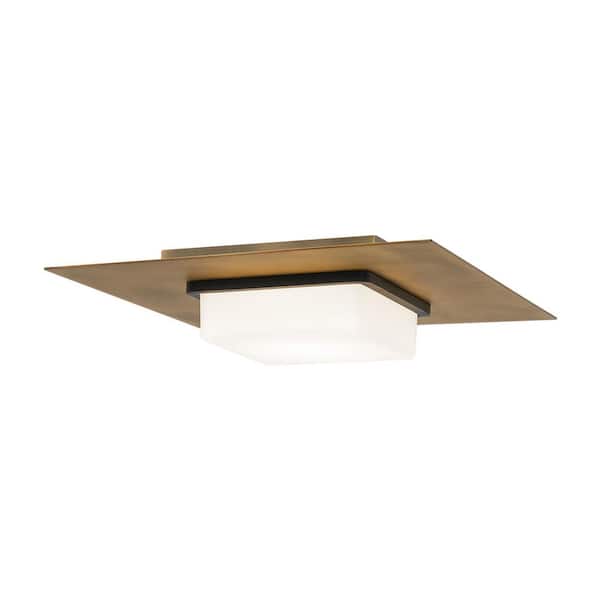 Double Decker 14 in. Black/Aged Brass Integrated Selectable LED Semi-Flush Mount 4CCT 2700K-3000K-3500K-4000K