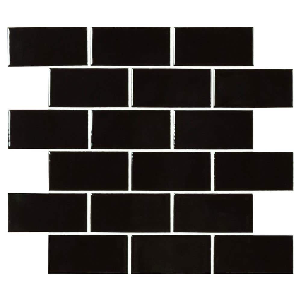 Take Home Tile Sample-Retro Nero Subway 4 in. x 4 in. x 0.24 in. Glossy Porcelain Mosaic Floor and Wall Tile