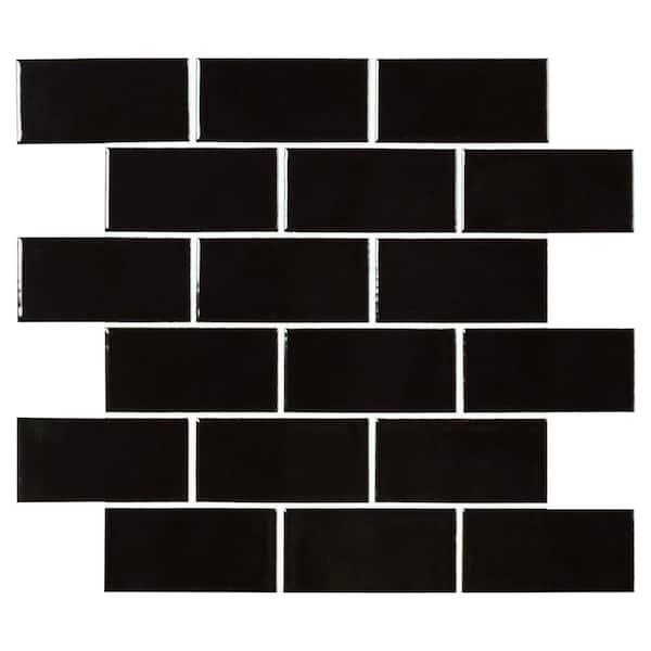 MSI Retro Nero Subway 12 in. x 12 in. x 0.24 in. Glossy Porcelain Mesh-Mounted Mosaic Tile (13.35 sq. ft./Case)