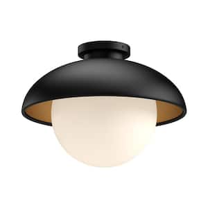 Rubio 11 in. 1 Light 60-Watt Matte Black/Opal Matte Glass Flush Mount