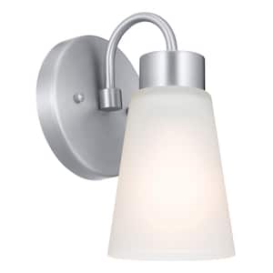 Erma 1-Light Brushed Nickel Bathroom Indoor Wall Sconce Light with Satin Etched Glass Shade