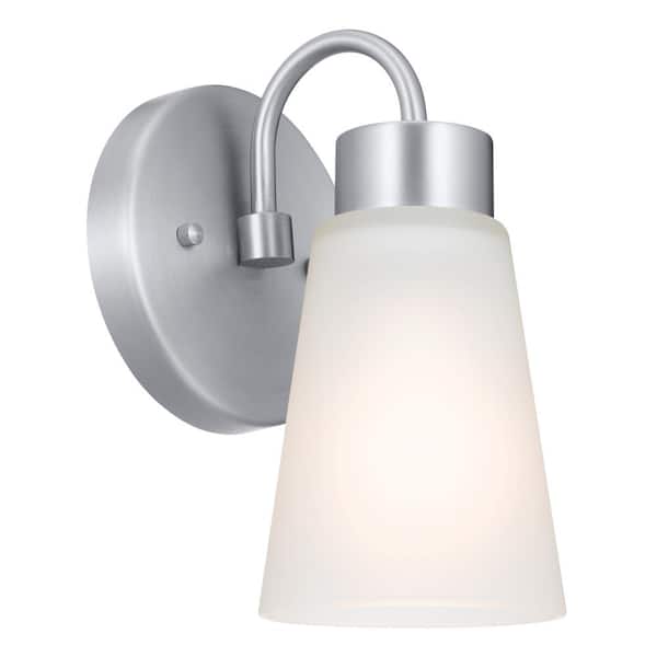 KICHLER Erma 1-Light Brushed Nickel Bathroom Indoor Wall Sconce Light with Satin Etched Glass Shade