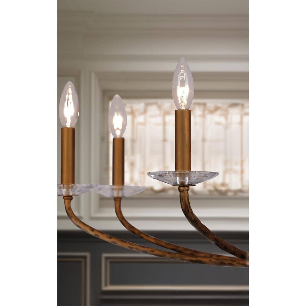 Ashen Gold 36" 8-Light Candle Style Chandelier with Crystal Accents