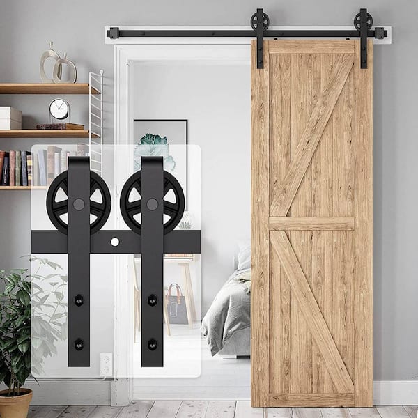 5 ft./60 in. J-Shaped Sliding Single Barn Door Hardware Kit with Large Wheel Rollers