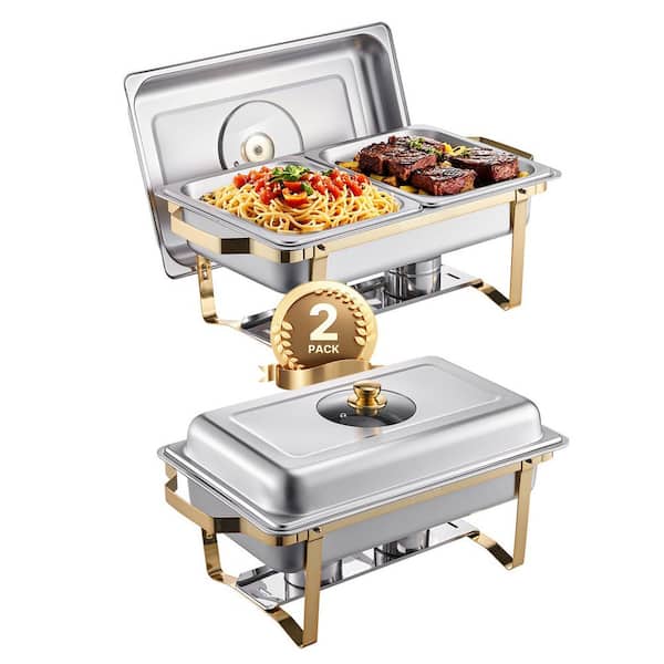 Chafing Dish Buffet Set, 8 qt. Silver, Stainless Steel Chafing Dishes and Accessories, Round Catering Warmer (2-Pack)