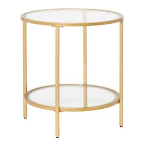 Camber Elite 20 in. Gold Round Glass End Table with Metal Frame