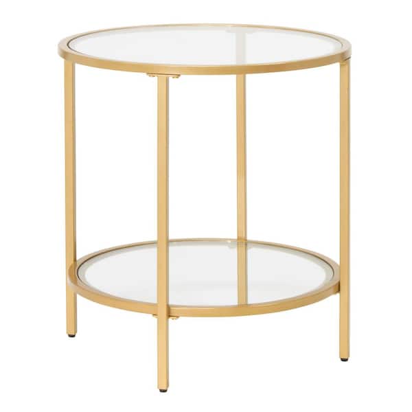 Studio Designs Home Camber Elite 20 in. Gold Round Glass End Table with Metal Frame