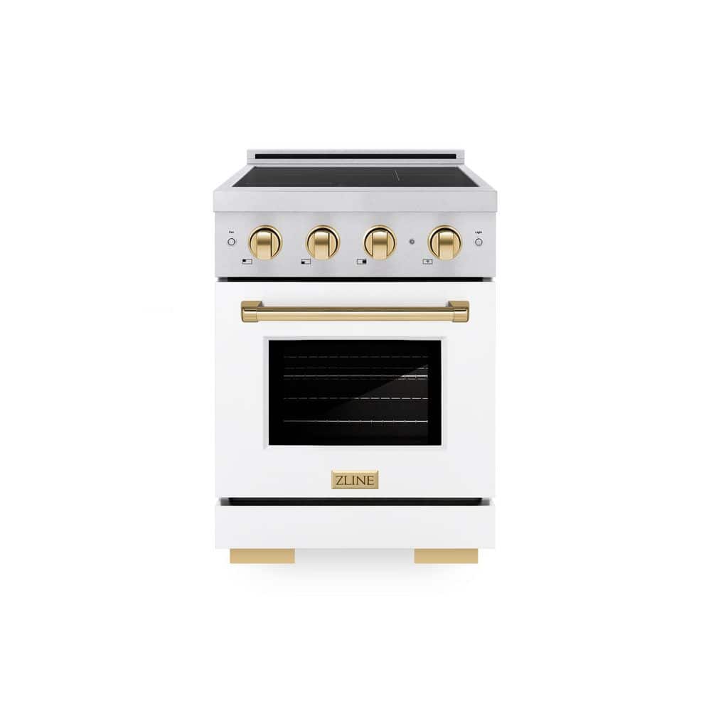 Autograph 24 in. Paramount Induction Range with 3 Element Cooktop in Satin Steel with White Door and Gold Accents price history on PriceWatchPro