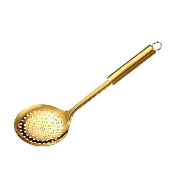 Gold Stainless Steel Skimmer, Strainer, Cooking Skimmer, Slotted Spoons, For Cooking, Strainer Spoon, Metal Kitchen