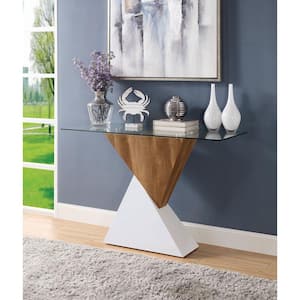 Arkin 48 in. White/Natural/Clear Rectangle Tempered Glass Console Table with Pedestal