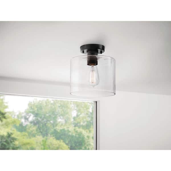 Hampton Bay Westbrook 8 in. 1-Light Matte Black Flush Mount