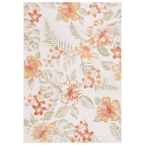 Sunrise Ivory/Rust Sage 5 ft. x 8 ft. Oversized Floral Reversible Indoor/Outdoor Area Rug