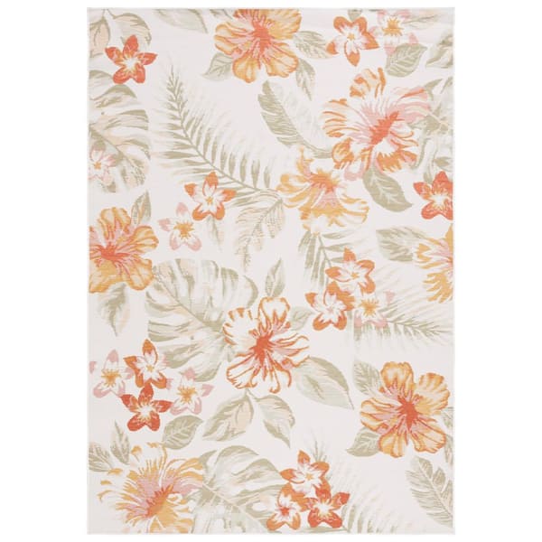 SAFAVIEH Sunrise Ivory/Rust Sage 5 ft. x 8 ft. Oversized Floral Reversible Indoor/Outdoor Area Rug