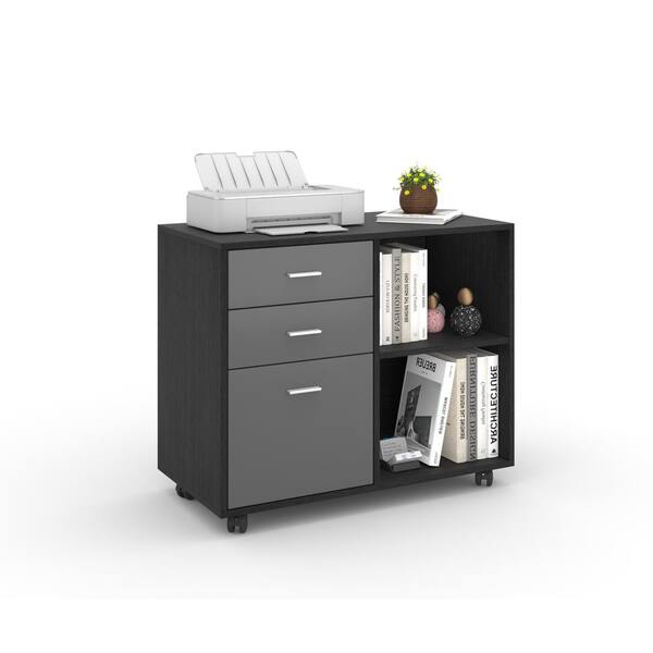 HOMCOM Black Lateral File Cabinet/Printer Stand with-Open Storage